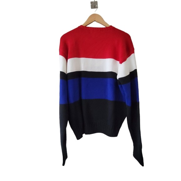 Polo Ralph Lauren Red White Blue Striped Crew Neck Knit Sweater Cotton Color Blk - Picture 6 of 7
